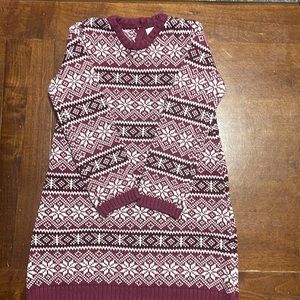 Adrienne Vittadini Girl Maroon and White Sweater Dress with Faux Fur Vest